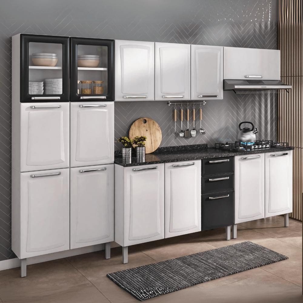 Cozinha Completa Itatiaia Tarsila 280cm Em Aço Branco-preto
