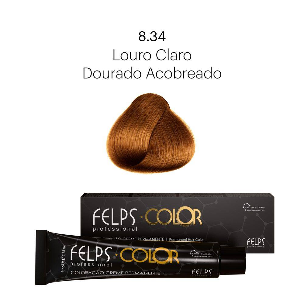 Coloração Profissional  Felps Color Louro Claro Dourado Acobreado 8.34 - 60g