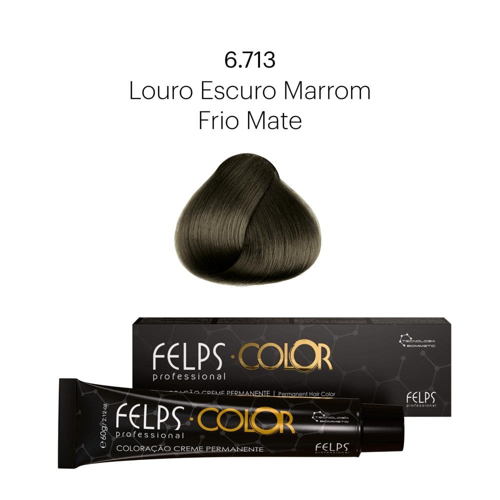 Coloração Profissional  Felps Color Louro Escuro Marrom Frio Mate 6.713 - 60g