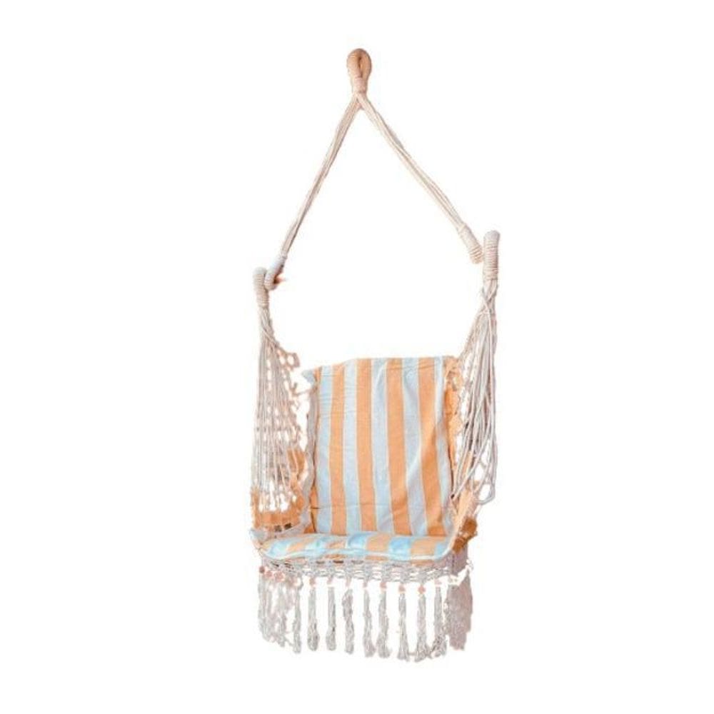 Cadeira De Balanço De Bolinha - Mostarda Com Listra Cru