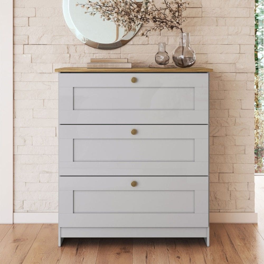 Cômoda Americano 3 Gavetas Branco/Ipê - Decibal