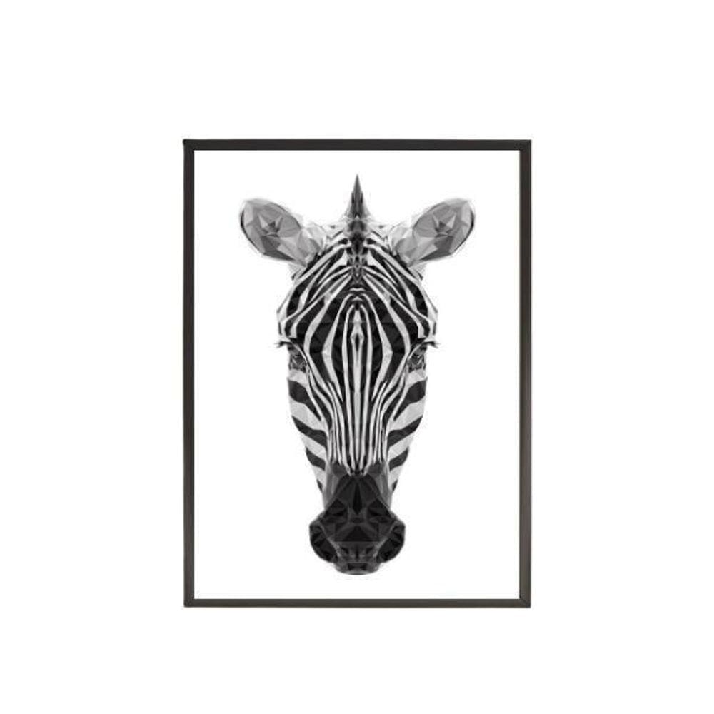 Quadro Cabeça De Zebra Geométrica 33X24Cm - Madeira Preta