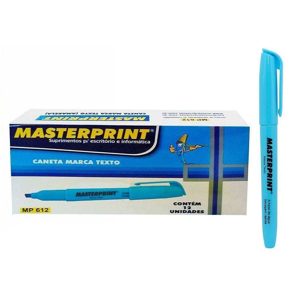 Caneta Marca Texto Azul Masterprint Mp 612 Mp612 Com 12