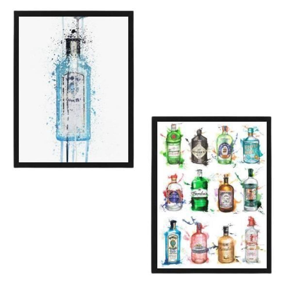 Kit 2 Quadros Decorativos Garrafas Gin 33X24 C/Vidro Preta