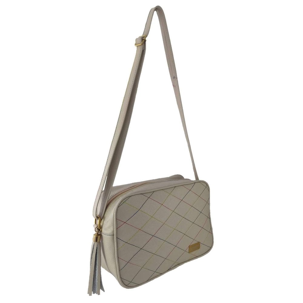Bolsa Transversal Topgrife Matelassê Couro Marfim