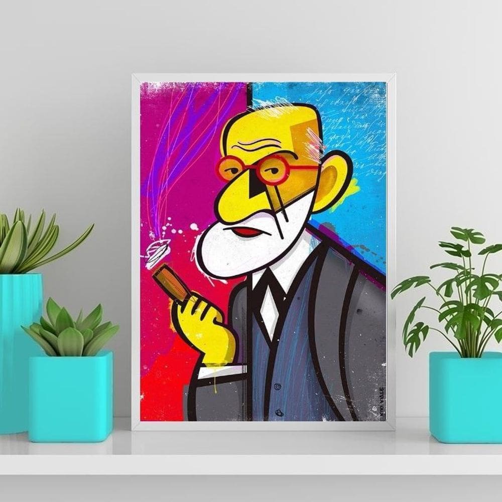Quadro Decorativo Caricatura Freud 24X18Cm Vidro - Branca