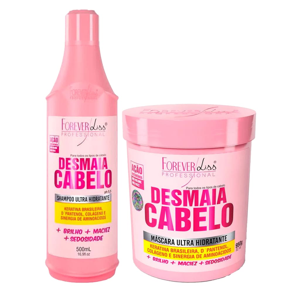 Kit Desmaia Cabelo Shampoo 500ml Máscara 950ml Forever Liss
