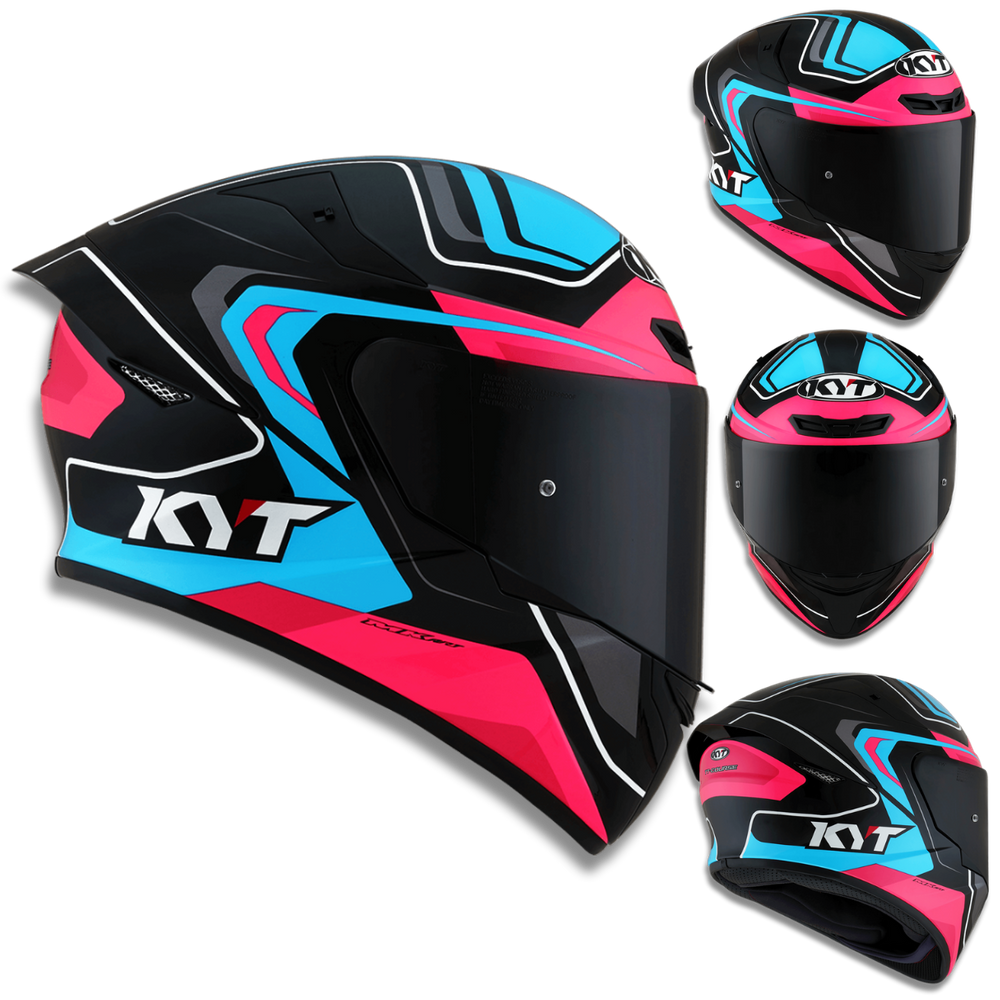 Capacete KYT TT Course Overtech Azul e Rosa