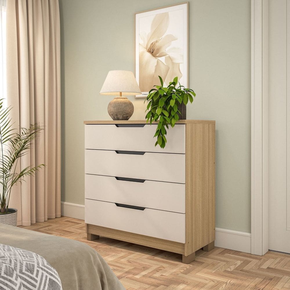 Cômoda 5 Gavetas 100% Mdf Barcelona Off White/Carvalho