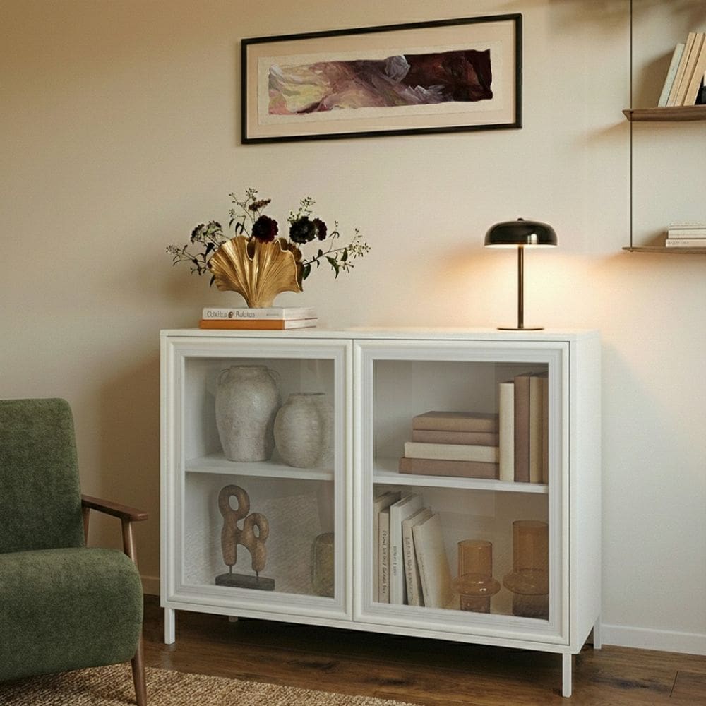 Balcão Aparador 2 Portas de Vidro 1 Prateleira Branco