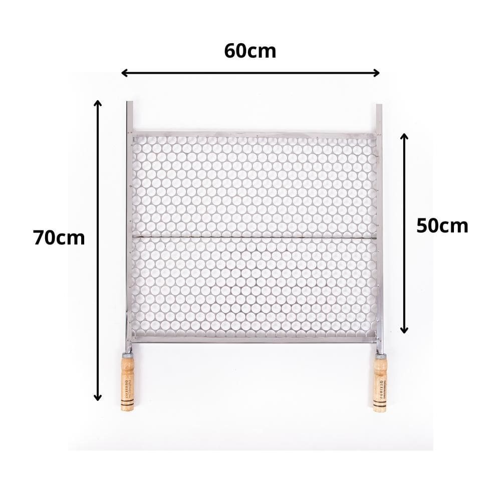 Grelha Inox Moeda Para Churrasco 60X50 Cabo De Madeira