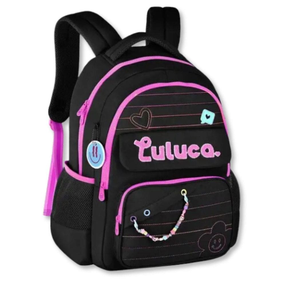 Mochila Luluca Premium Bolsa Escolar Feminina Juvenil Preta