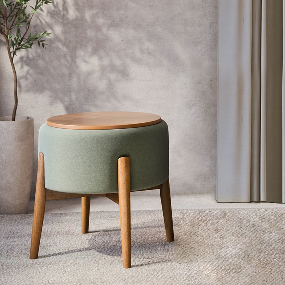 Puff Dual 2 em 1 Vira Mesa Apoio Design Moderno para Sala Estar Sala Tv Decor - Verde Chenille