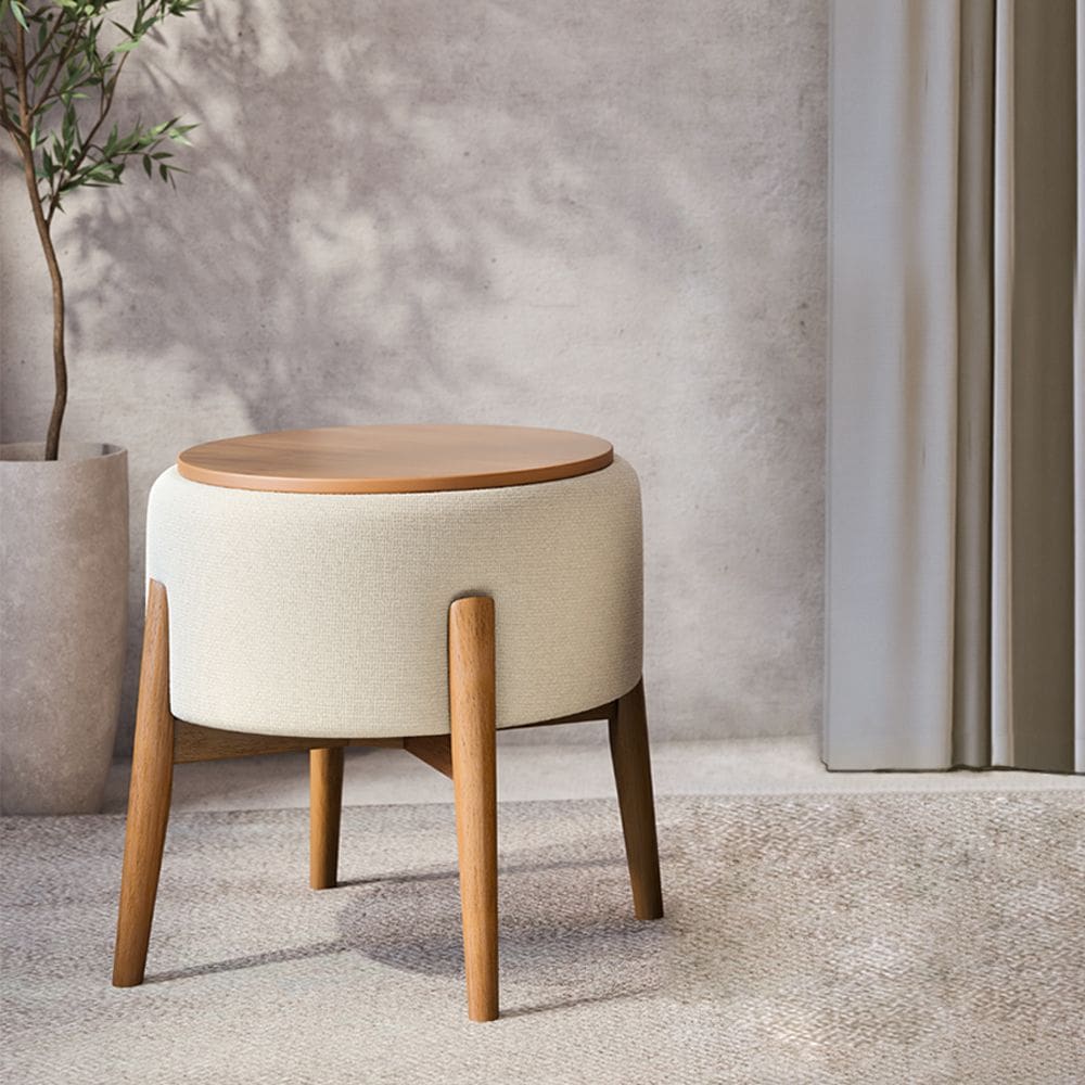 Puff Dual 2 em 1 Vira Mesa Apoio Design Moderno para Sala Estar Sala Tv Decor - Palha Linho