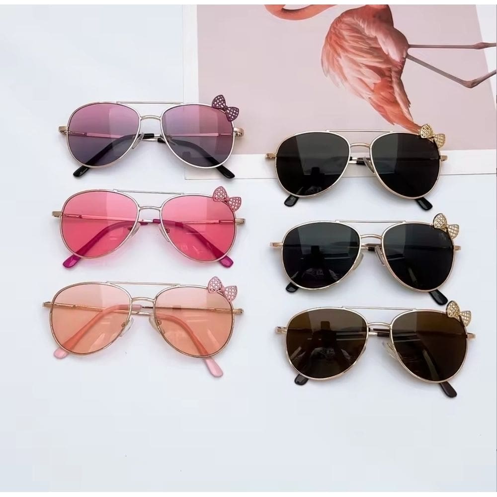Óculos de sol Infantil Menina Aviador Kids com Lacinho Armação aço Flexível Moda Crianças Meninas Proteção Uv400