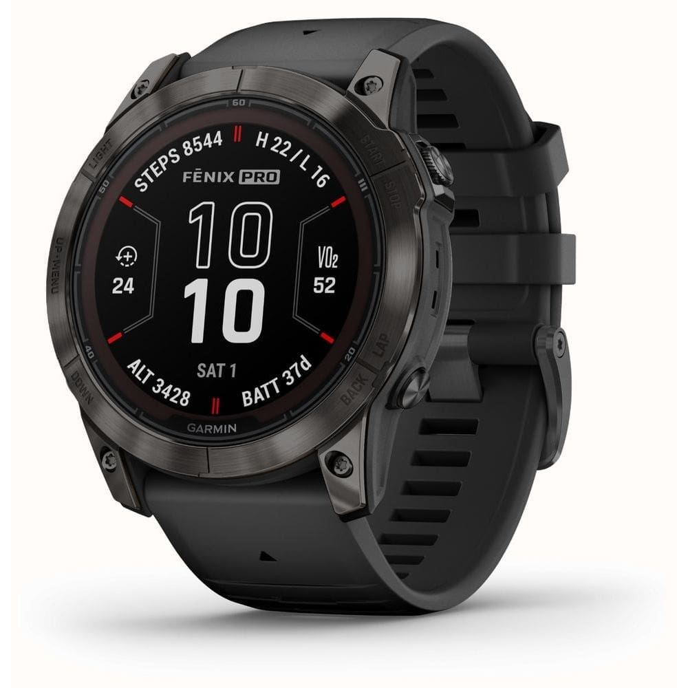 Relógio Garmin Fenix 7X Pro Solar Safira Titânio Cinza Carbono com Pulseira Preta 51mm