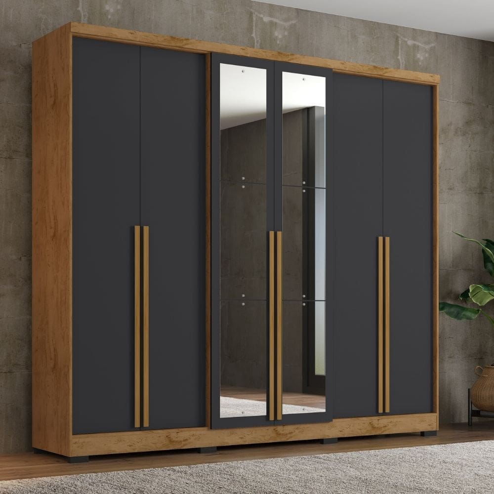 Guarda Roupa Casal com Espelho 6 Portas e Pes Serena Damulti