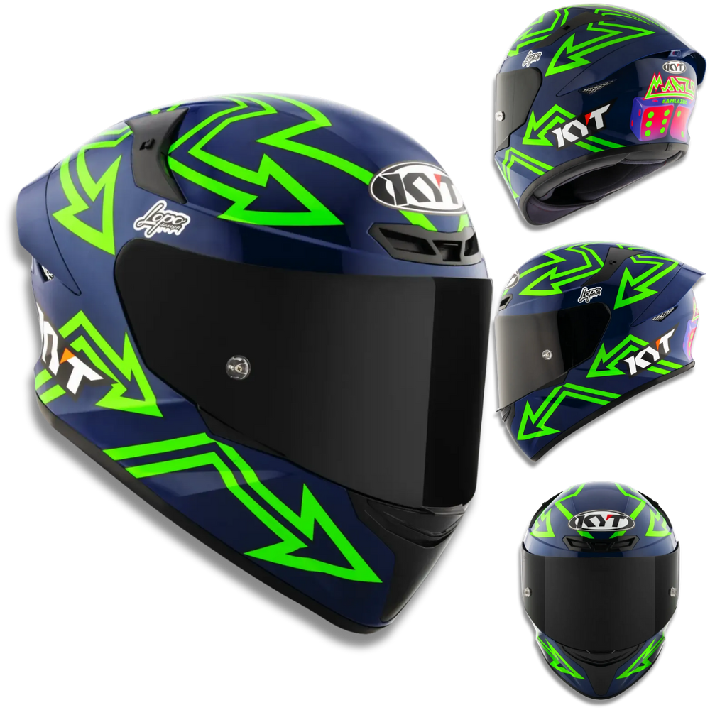 Capacete KYT TT Course Manzi Azul e Verde