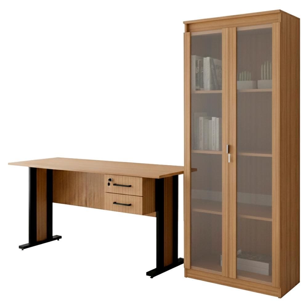 Mesa de Escritorio 2 Gavetas Armario Multiuso 2 Portas Tecno Mobili