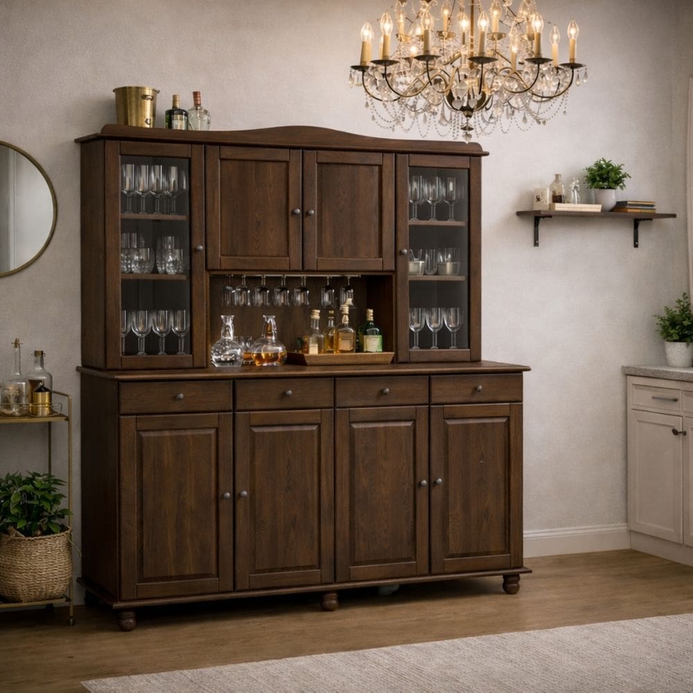 Cristaleira Madeira Maciça 4 Portas Cozinha Armário Bancada