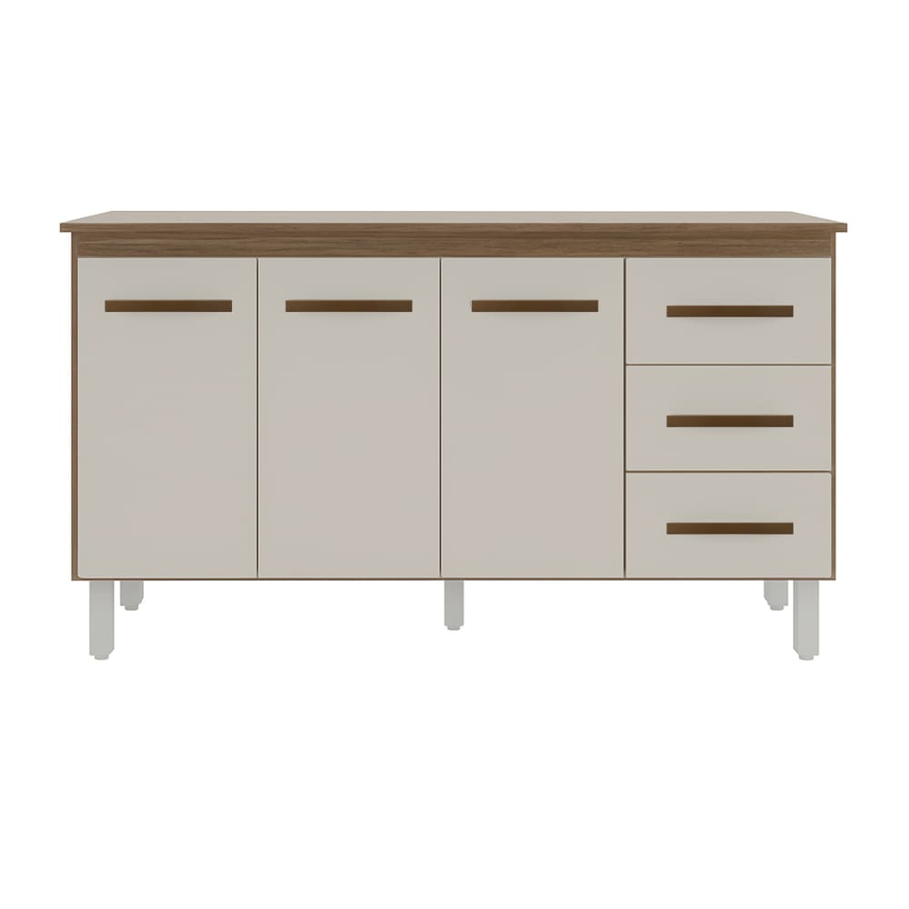 Kit Balcão Gabinete 138cm Carina Savana/Off-White com Tampo 140cm Savana