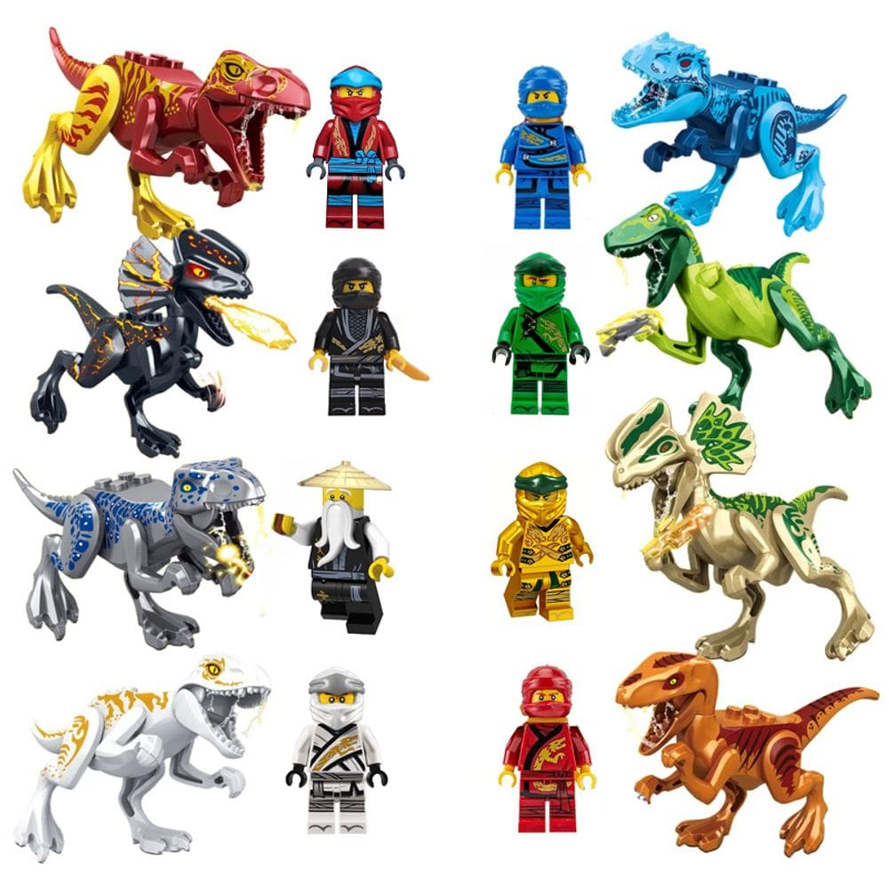 Kit Bonecos Ninjas Com Dinossauros 16 Pcs