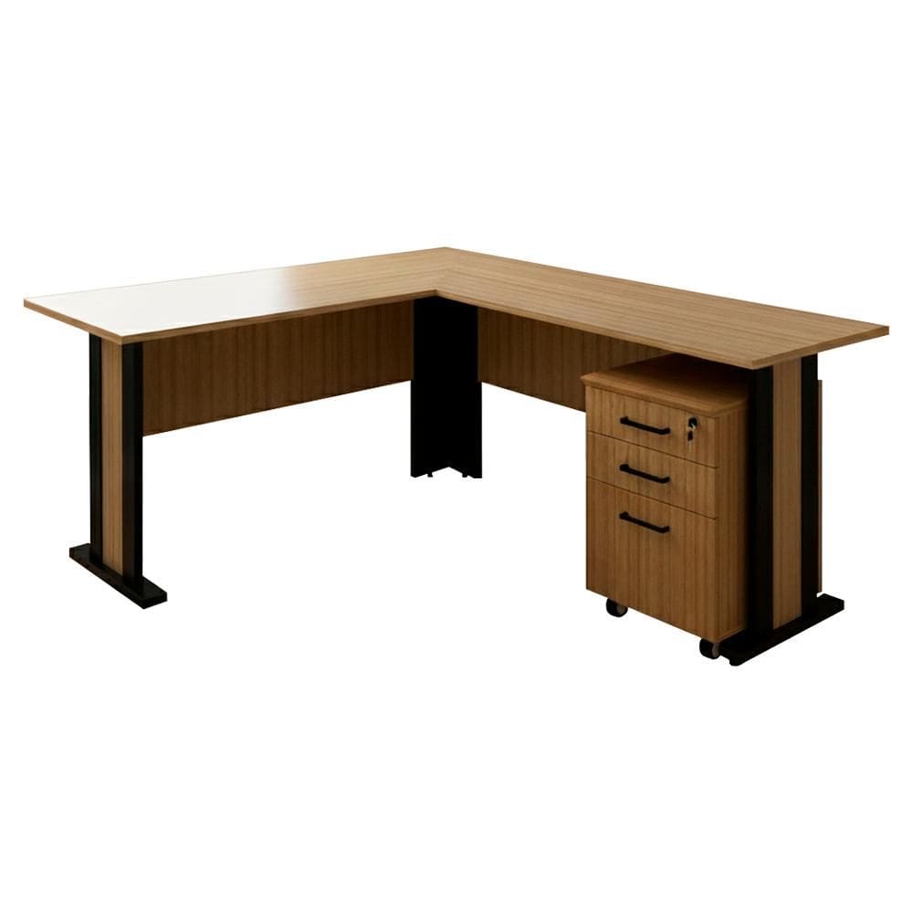 Mesa Escrivaninha De Canto Gaveteiro Pasta Suspensa Com Chave Tecno Mobili