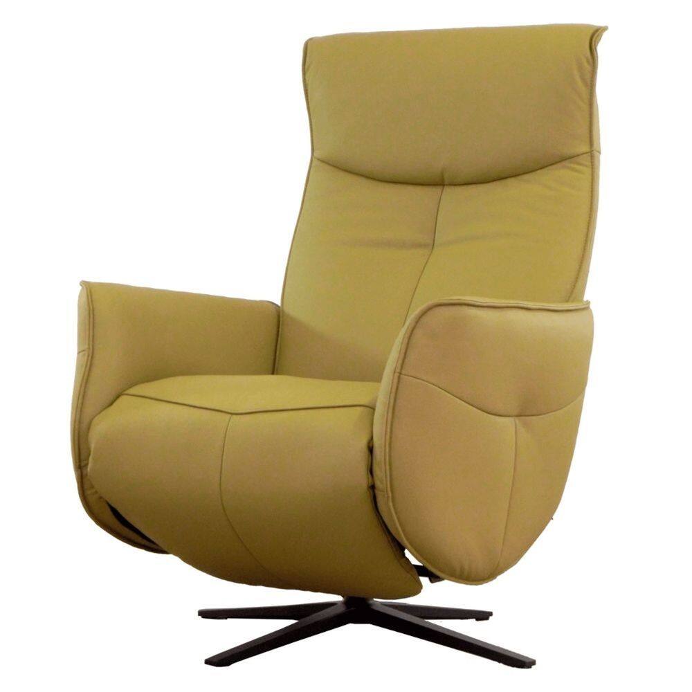 Poltrona Reclinável Nivo Domann Design Couro Natural e PU Verde Oliva Motorizada Base Metal