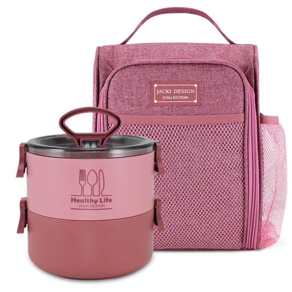 Kit Pote Marmita De 2 Andares E Bolsa Térmica Concept Rosa