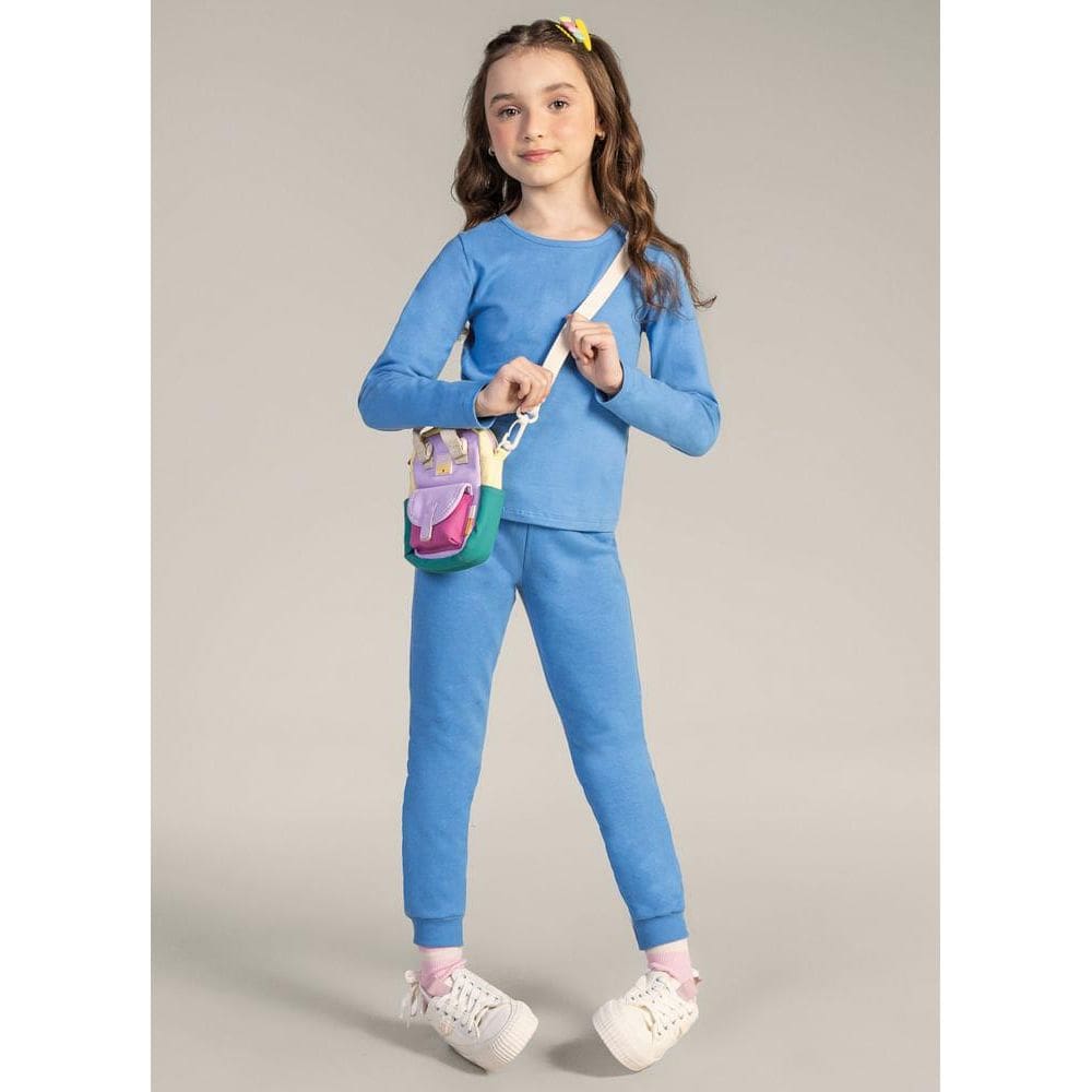 Blusa básica infantil menina em cotton Brandili Azul