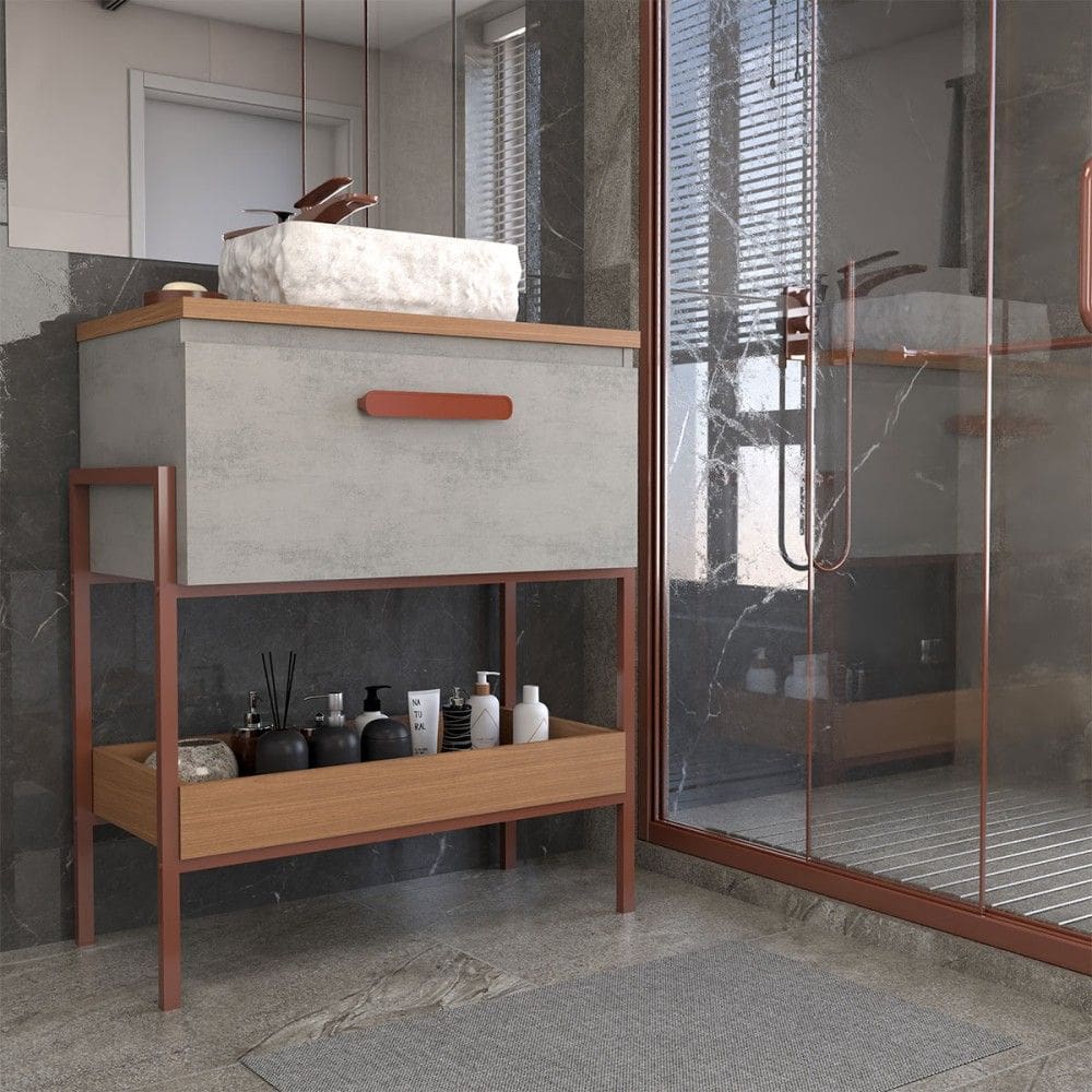 Armário de Banheiro Andaluz 60 Cm 1 Porta 100% Mdf Cimento/Freijó - Panorama Móveis