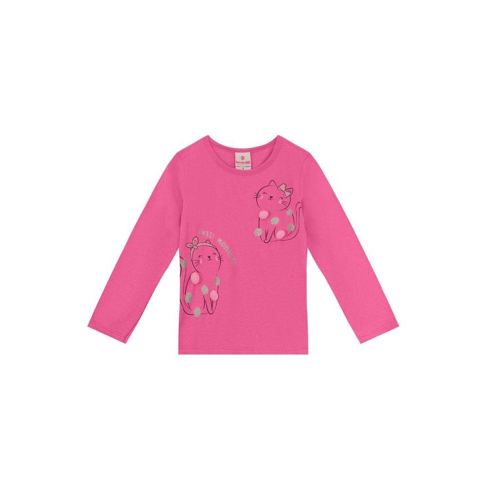Blusa infantil menina de gatinho Brandili Rosa