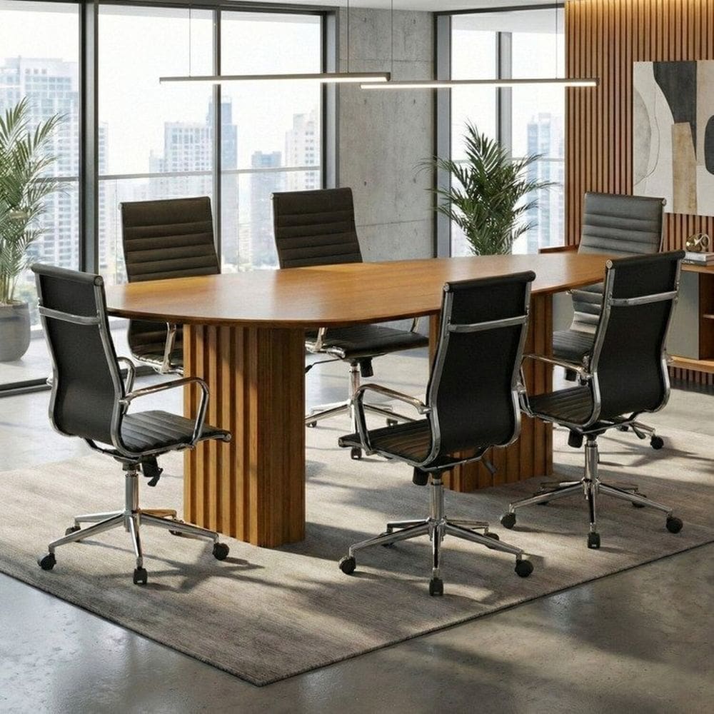 Conjunto Mesa de Reuniao com Tampo Organico e 6 Cadeiras com Rodízio Florença Espresso Móveis Freijo / Preto