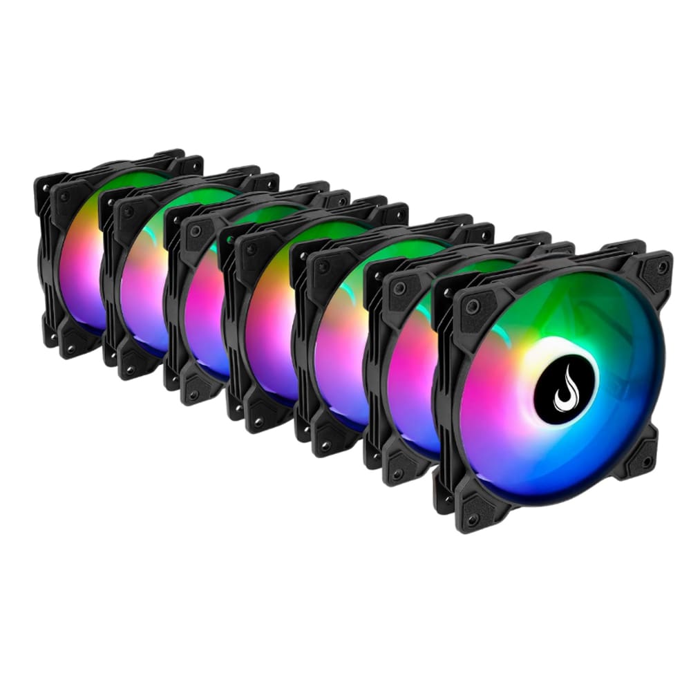 Kit 7 Fans Rise Mode X Led Rainbow 120mm Preto - RM-XLD-RBW-7