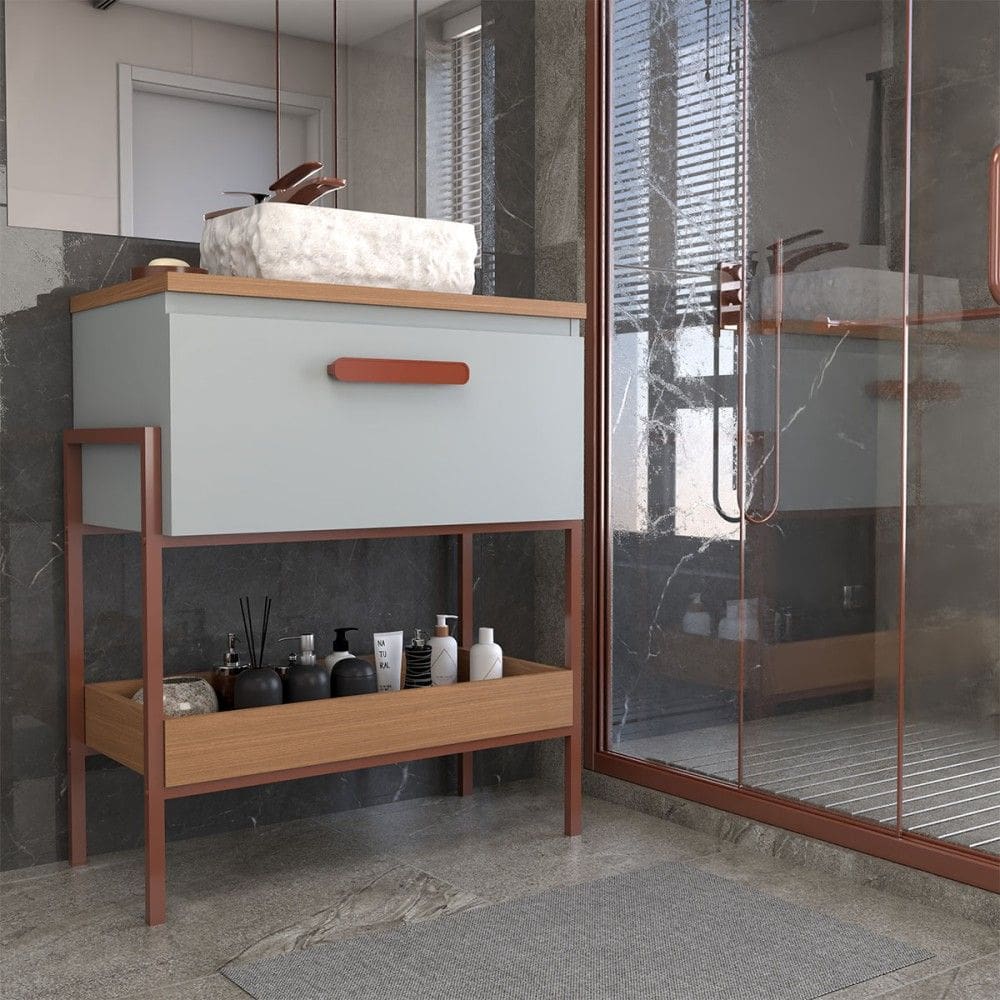 Armário de Banheiro Andaluz 60 Cm 1 Porta 100% Mdf Pistache/Freijó - Panorama Móveis