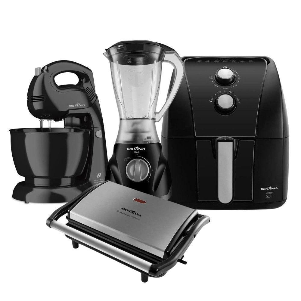 Kit Britânia Air Fryer + Batedeira + Grill + Liquidificador Preto/inox 220 V