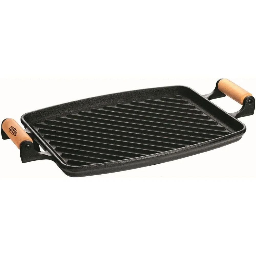 Chapa grill retangular ferro 33x25x5,5cm alça madeira – Panela Mineira