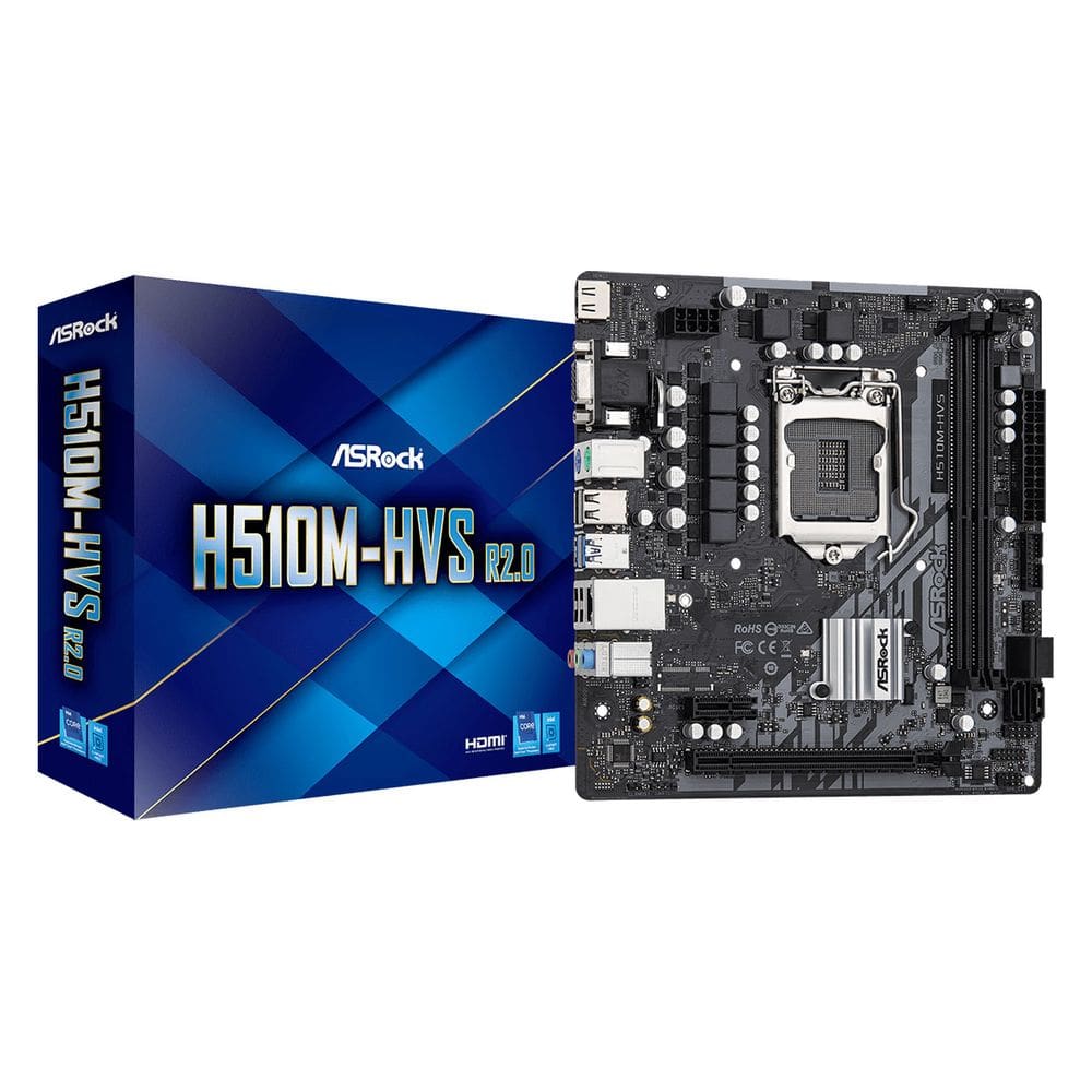 Placa Mãe Asrock H510M-HVS R2.0, Intel 10ª/11ª Geração, Socket LGA1200, DDR4, Micro ATX