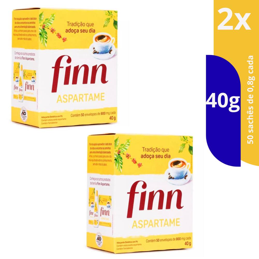 KIT ADOÇANTE DIETÉTICO FINN ASPARTAME EM PÓ COM 50 ENVELOPES 50 DE 0,8g