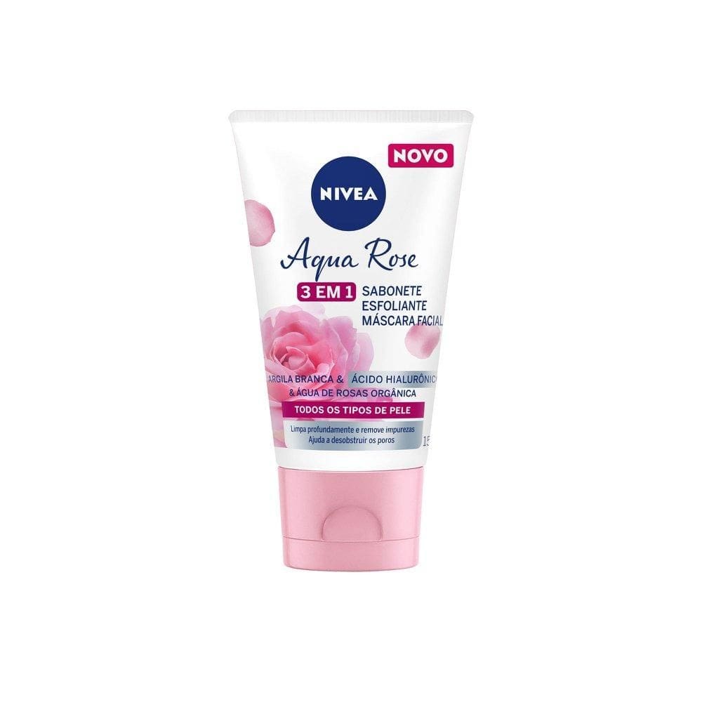 Sabonete, Esfoliante e Máscara Facial NIVEA Aqua Rose 3 em 1 150ml