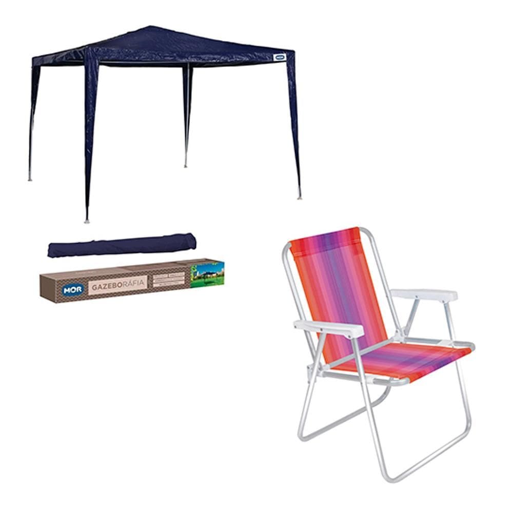 Kit Praia Barraca Gazebo Ráfia e Cadeira Alta Mor