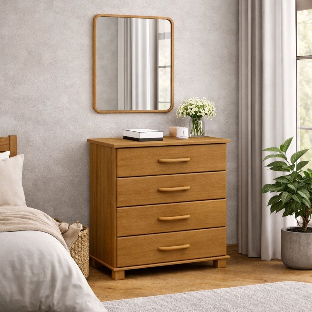 Cômoda Madeira Maciça 4 Gavetas Quarto Gaveteiro Roupas Boho