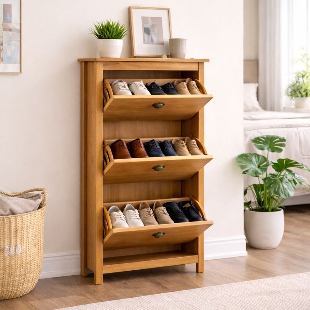 Sapateira Madeira Maciça Rústica Branca ou Marrom Grande