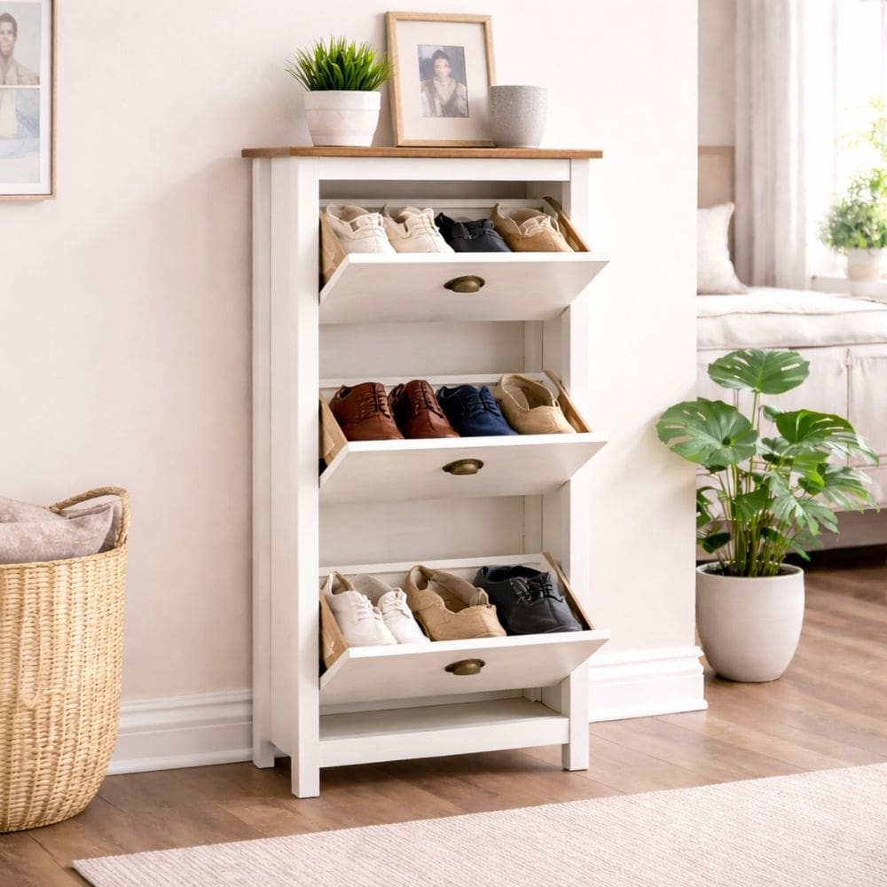 Sapateira Madeira Maciça Rústica Branca ou Marrom Grande