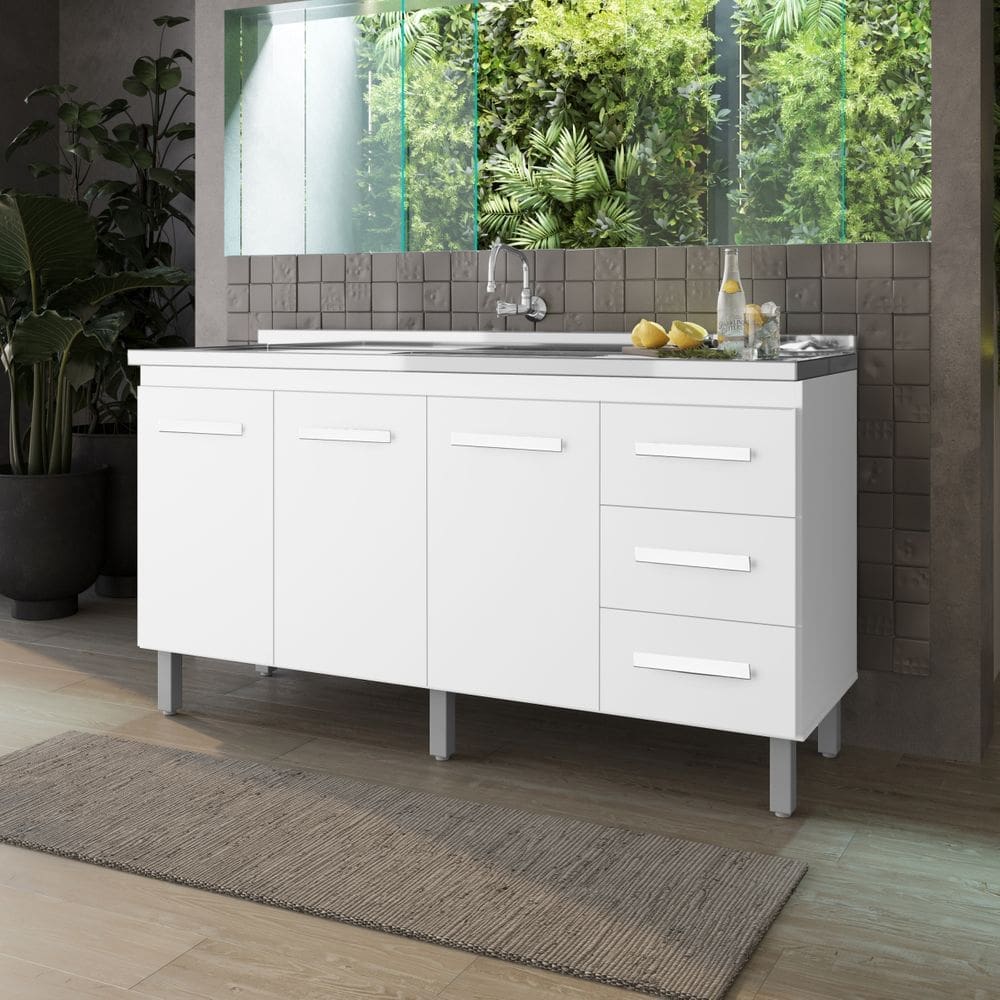 Balcão De Cozinha Para Pia 1,40 Carina - Branco