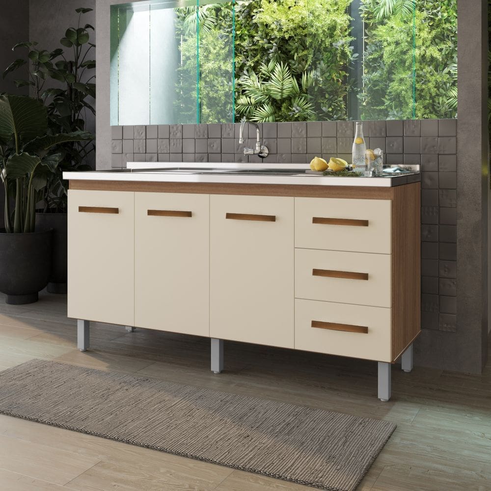 Balcão De Cozinha Para Pia 1,40 Carina - Savana/Off-White