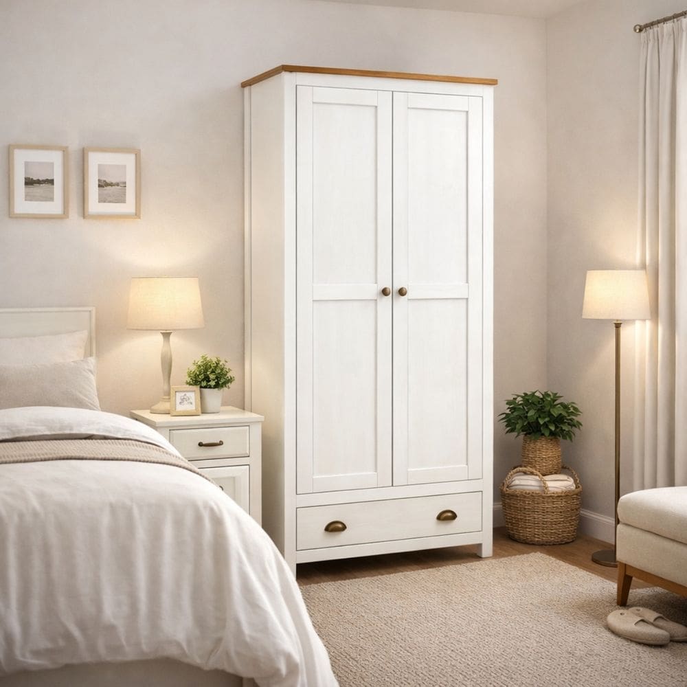 Armário Guarda Roupa Madeira Maciça 2 Portas Branco Marrom