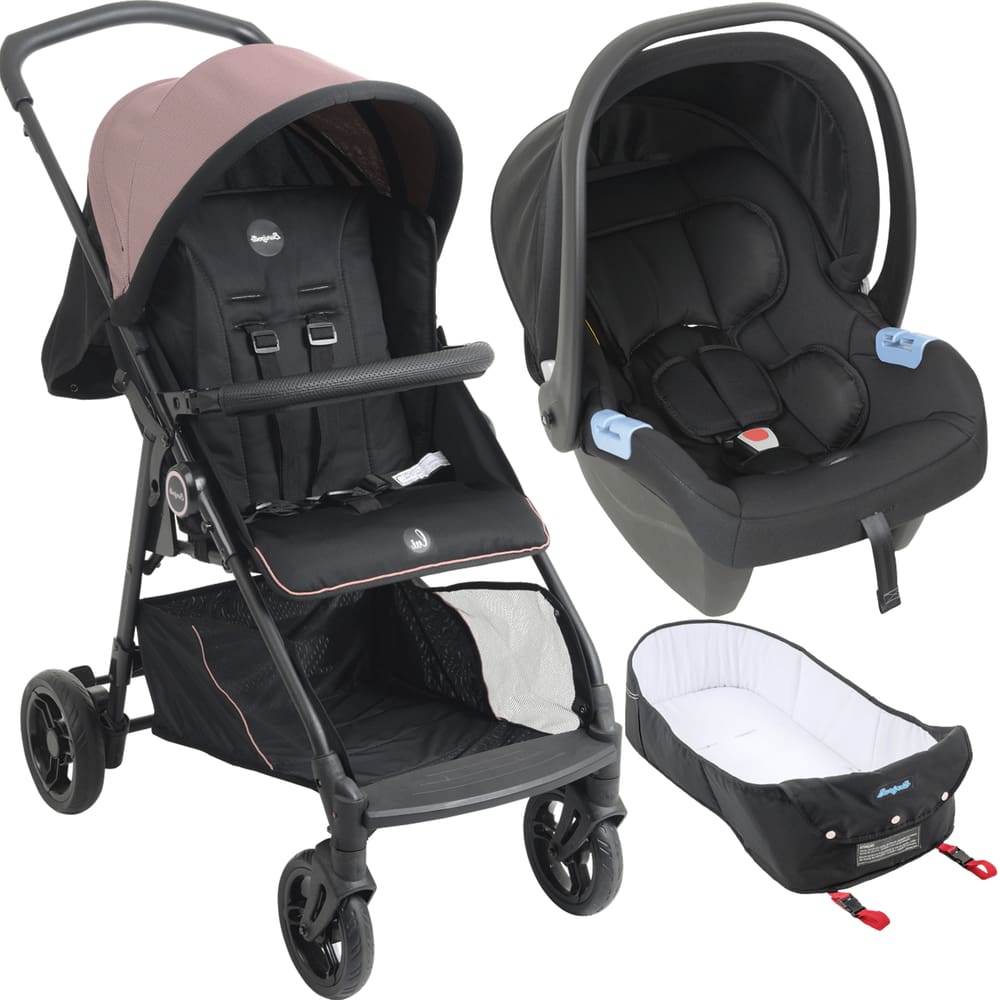 Carrinho de Bebe Moises com Bebe Conforto Burigotto Lui 22 Rose