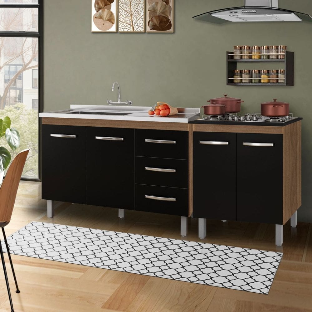 Kit Balcão Bianca Para Pia 118cm + Balcão Para Cooktop Jade 5 bocas Savana/Preto