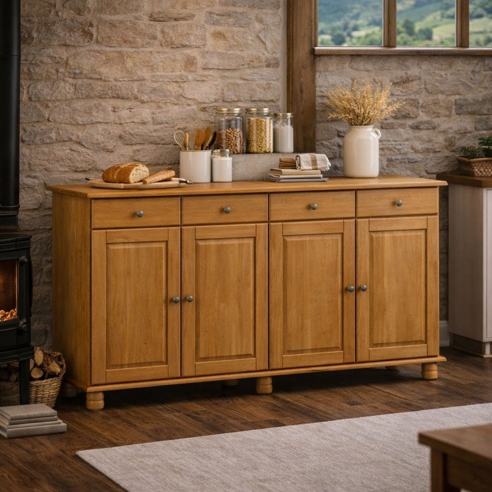 Balcão Cozinha Bancada 4 Portas Madeira Maciça com 4 Gavetas